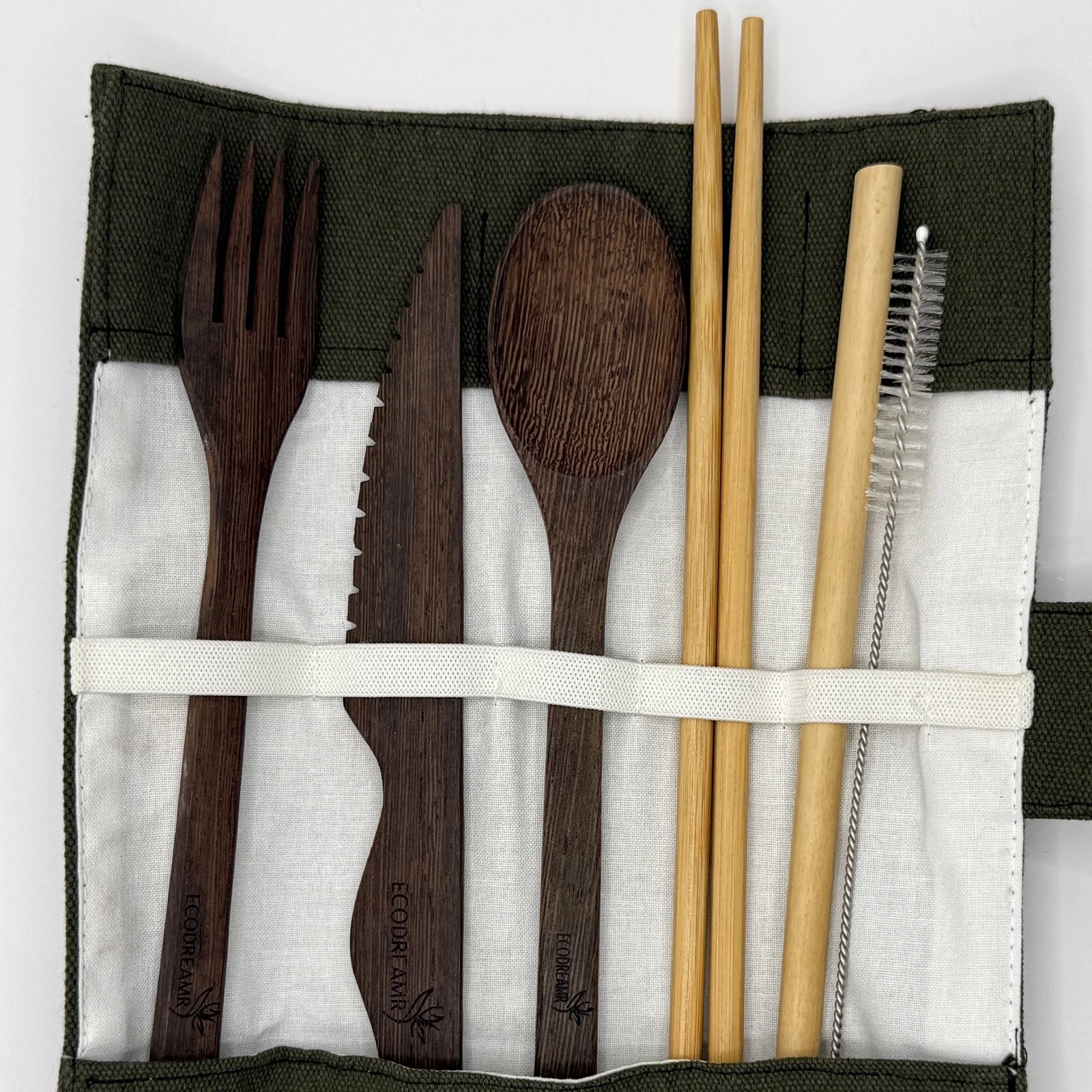 Set de couverts en bois de cocotier (fourchette, couteau, cuillère) 19cm